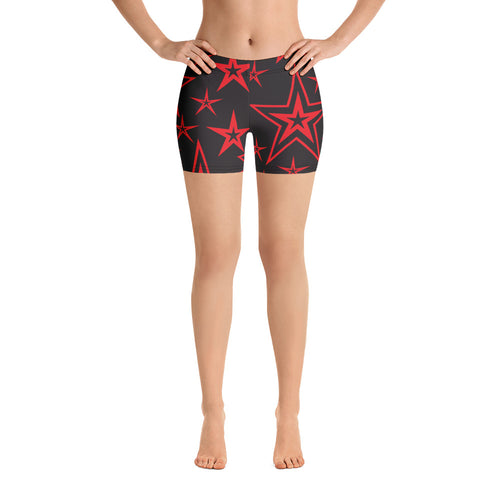 Rocking Classic Red Stars on Black Women's Aerobic Biker Shorts