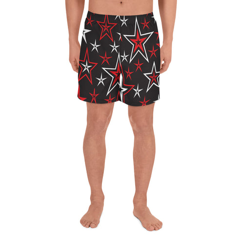 Rocking Classic Red & White Stars on Black Men's Athletic Long Shorts