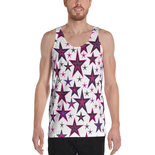 Rockstar Pinks, Purples & Black Stars on White Unisex Tank Top
