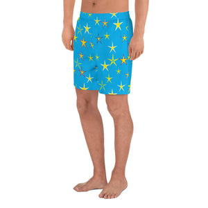 Aqua Sky Yellow Stars Men's Athletic Long Shorts