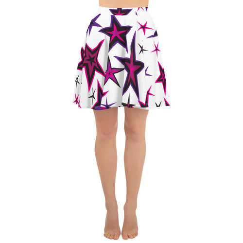 Rockstar Pinks, Purples & Black Stars on White Women's Skater Skirt