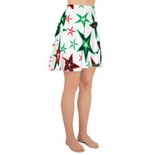 Load image into Gallery viewer, Z12 Christmas Holiday Red, Green &amp; Black Stars on White Women&#39;s Skater Skirt